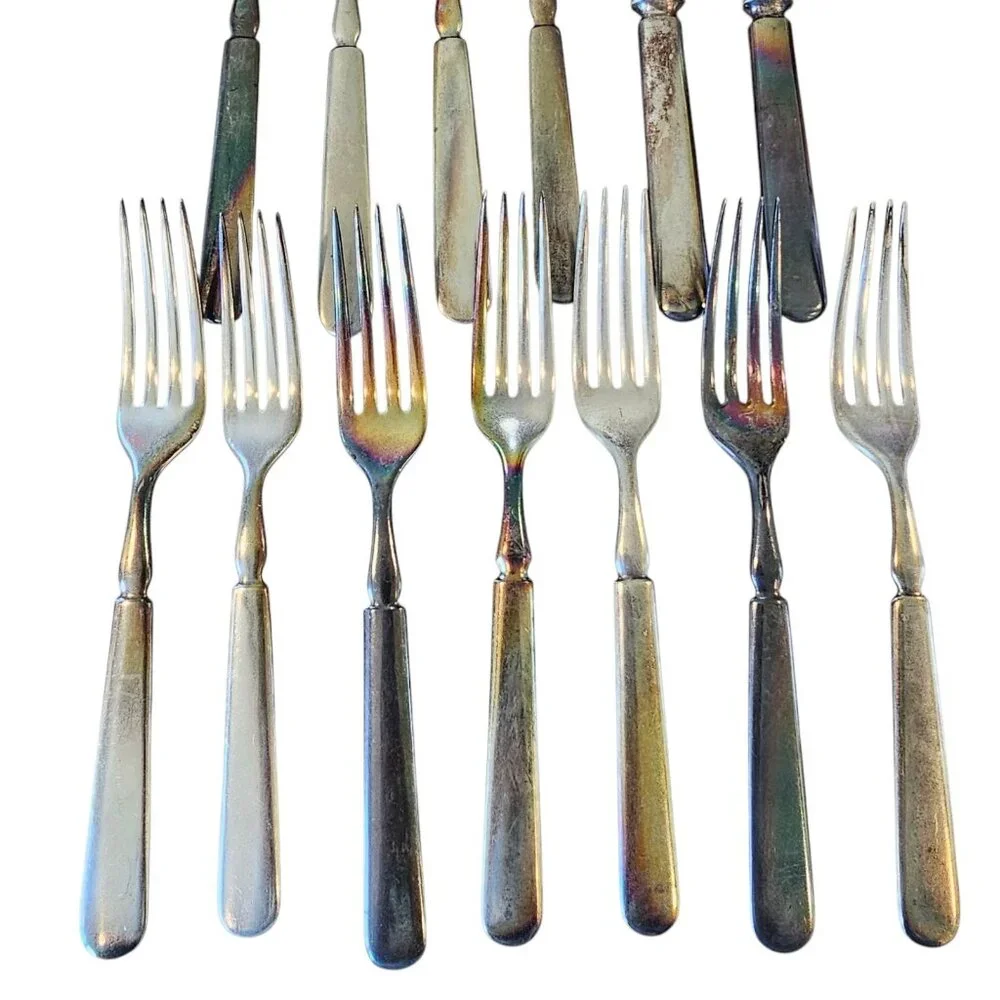 Antique 1847 ROGERS BROS Silver Plated Meriden Pattern Flatware 13 Pc Forks Kniv